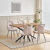 GrandCA HOME Ensemble Table et Chaises de Salle à Manger 5 Pièces,Table Carrée de 140cm, 4 Chaises Rembourrées,Convient aux Cuisines et Salles à Manger (Aspect Bois foncé+Beige)