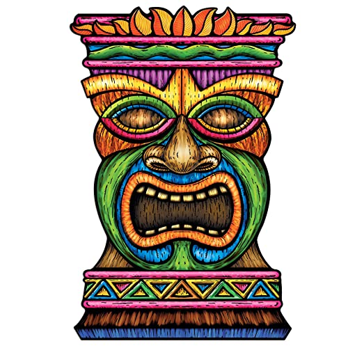 Beistle Jumbo Tiki Cutouts – 2-Pack Oversized 3-Foot Tropical Luau Wall Decorations, Printed on Both Sides for Hawaiian Theme Parties, Summer Beach Events and Backyard Celebrations
