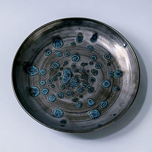 Cuenco de plato de cerámica Vintage rústico hecho a mano decoración del hogar esmalte negro azul metálico texturizado