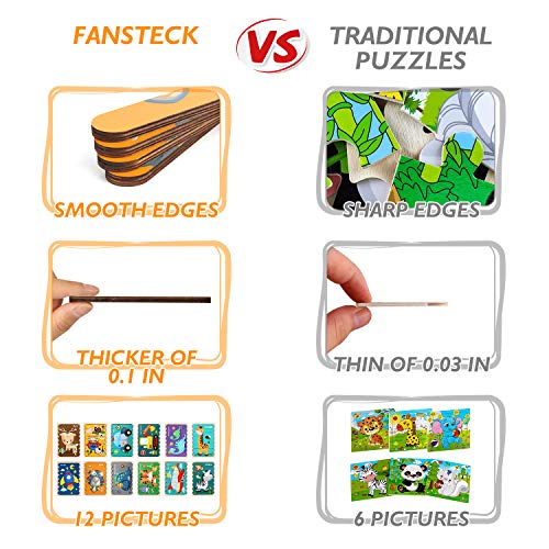 Fansteck Wooden Jigsaw Puzzles Sorting and Stacking Toys Peg Puzzles Animals & Transportation Montessori Preschool Educational Learning Toys Set for 3 4 5 Years Old (6 Boards & 48 Pieces)