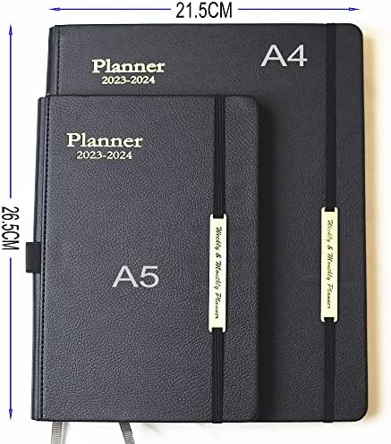 Diary 2023-2024 - Diary from Jan. 2023 to Jun.2024 Mid Year, A4 Week to View Diary, Weekly & Month Planner with Leather Cover, Pen Loop, Inner Pocket (Black)