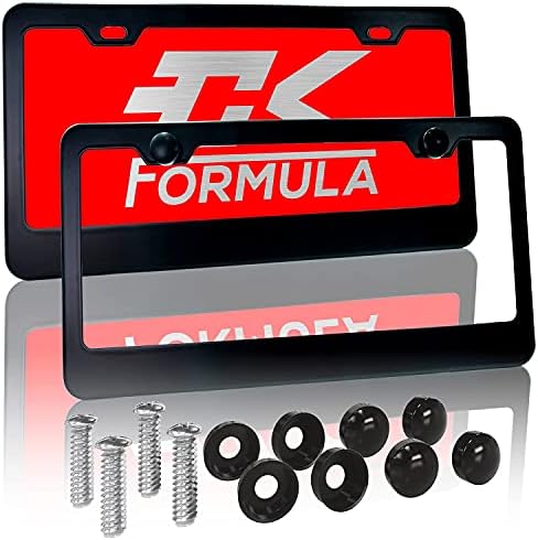 CK Formula Black License Plate Frames, Aluminum Metal, 2 Pre-Drilled Screw Holes with Install Kit, Universal Fit, Car Wash Safe, Weatherproof, 2 Pieces