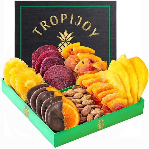 Dried Fruit Gift Basket – 7 Tropical Flavor Ramadan Gift Basket - Chocolate Orange Dried Fruit Basket Gift | 12.5oz Soft Dried Fruits and Nuts - Dry Fruits Gift Box - Fruit Gifts | Ramadan Food Gifts