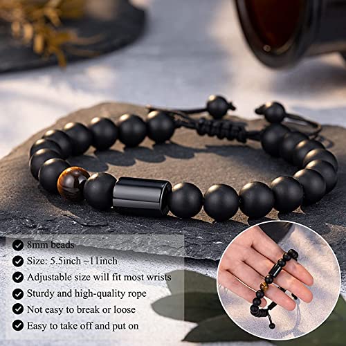 To My Son Bracelet, Mother/Dad And Son Forever Linked Together Mens Natural Beaded Link Bracelet, Handmade Black Agate And Tiger's Eye Stone Bracelets For Son From Mom, Bar Mitzvah Graduation Birthday Gifts (One Tiger) #TOP4