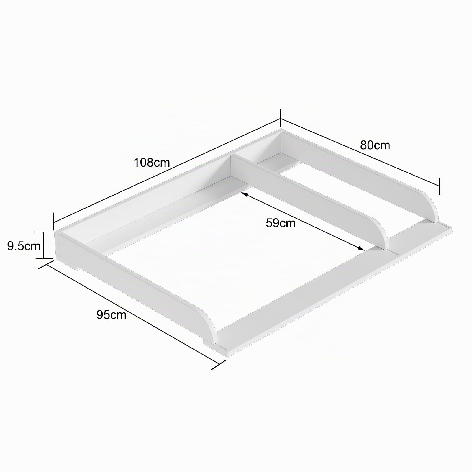MSFE Cambiador Universal para Bebé,Tablero Cambiador con Separador, Rango ajustable:59–47W cm, Accesoriopara Cómoda,Paneles Frontales Redondeados,Madera MDF,Blanco,108x80x9,5cm