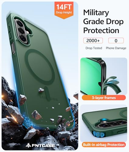 Image of FNTCASE for Galaxy A17 /A16 5G Phone Case: for Samsung A17 Cases [Compatible with Magsafe] [Screen Protector] Matte Translucent Military Grade Protection for Samsung A 17 & A 16 4G Cover - Green