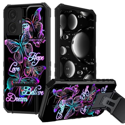 BREIDMKFM for Samsung A06 Case with Kickstand & Slide Camera Lens Protector Cover for Samsung Galaxy A06 Case Heavy Duty Dual Layer Rugged Shockproof,Butterfly Glitter