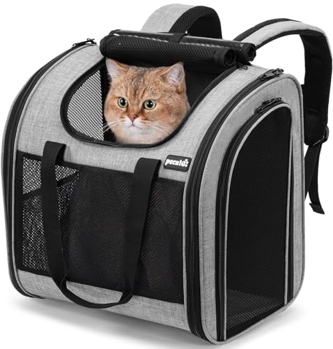 Pecute Zaino per Gatti & Cucciolo,con Disegno Ampliato e Design Ventilato, Pieghevole, con Cinghia di Sicurezza