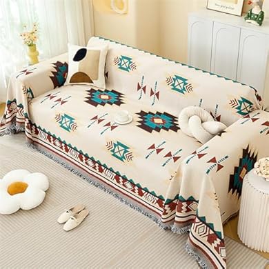 Foto di Copridivano Stile Etnico, Coperta Decorativa Reversibile con Nappa per Divano 1-4 Posti (Stile Etnico, 180x230cm)