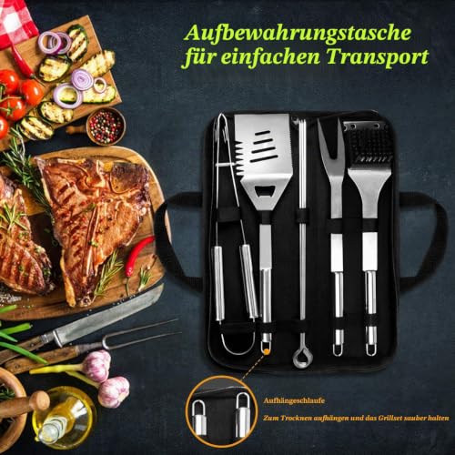 GQC 10PC Edelstahl Grillbesteck-Set Professionelle Grill Bestecksets in Tragetasche BBQ Grillwerkzeug Grillset Werkzeuge für Männer und… – Ansicht 5
