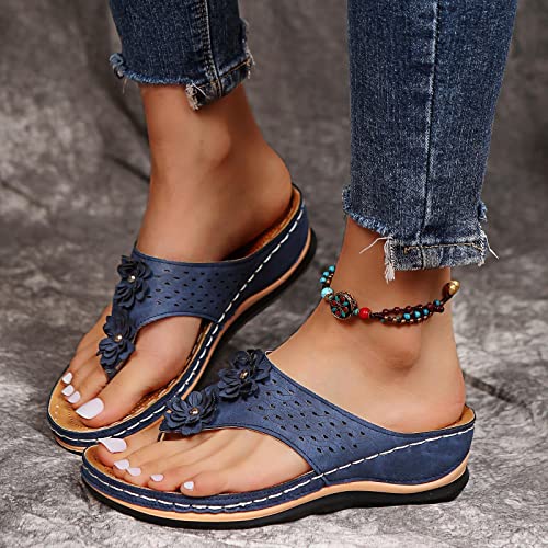 Sandals for Women,Orthopedic Sandals with Arch Support Flip Flops for Women,Summer Casual Comfortable Dressy Walking Slip on Cushion Footbed Platform Wedge Slippers