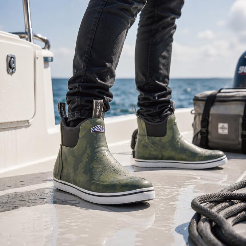 Image of SUREWAY Men's Ankle Fishing Deck Boots for Men-Waterproof,Professional Non-Slip Soles for Wet Slippery Surface,Neoprene Rubber Rain Boot /Shoes for Hunting Boating Gardening