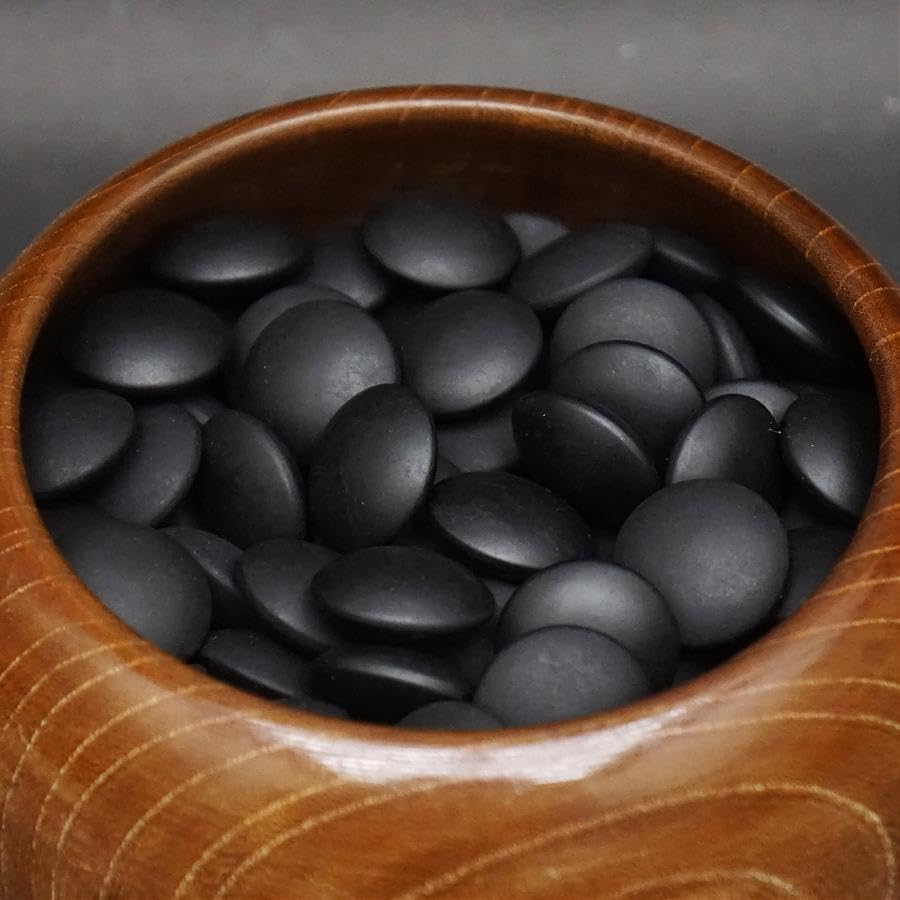 囲碁① 天然木 特大碁笥＋碁石(蛤・那智黒)35号・月 セット 囲碁