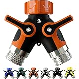 Hose Splitter 2 Way, Heavy Duty Metal Connector, Two Way Garden Hose Splitter, High Flow Spigot Faucet Bib Adapter, Solid Double Y Shut Off Valve for Outdoor Gardening Hoses, Orange