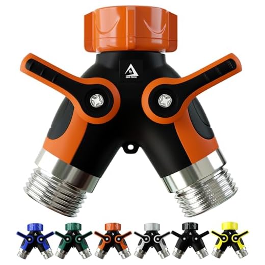Hose Splitter 2 Way, Heavy Duty Metal Connector, Two Way Garden Hose Splitter, High Flow Spigot Faucet Bib Adapter, Lead Free Solid Double Y Shut Off Valve for Outdoor Gardening Hoses, Orange