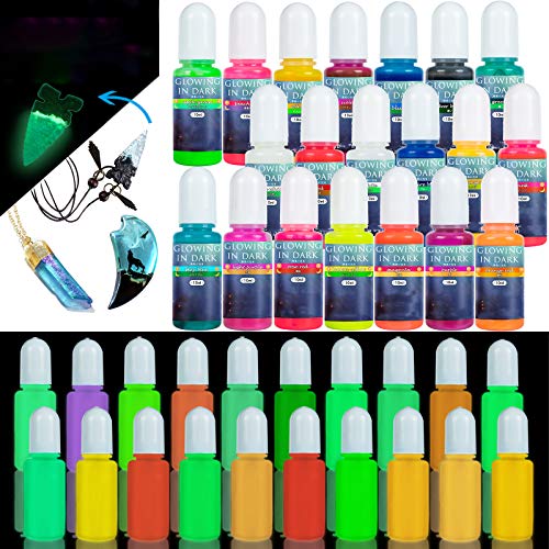 20 Colors Luminous Epoxy Resin Pigment Glow in The Dark Liquid Colorant, Each 10g 10ml 0.35oz