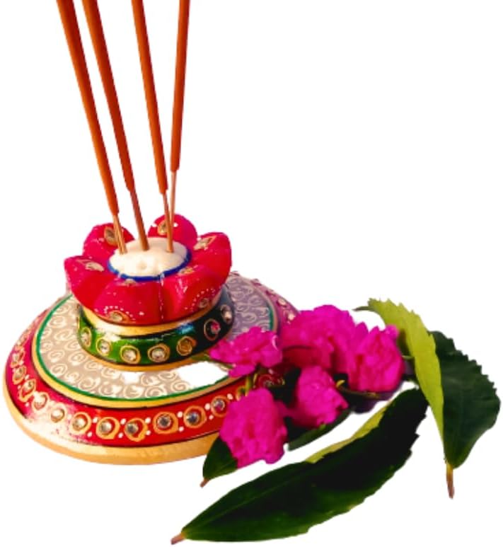 DEV POOJA STORE Multicolor Marble Agrbatti Stand | Incense Stick Holder, Marble Meenakari Work, Handpainted Decorative Product for Home and Temple