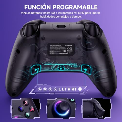 UPGRADE Mando para Switch/ Switch 2, Mando Inalámbrico con Gatillos de Recorrido, Batería 1000mAh, LED RGB/Gyro Axis/Turbo/Vibración/ Botones Programables, Mando Pro para Switch/PC/Android/iOS