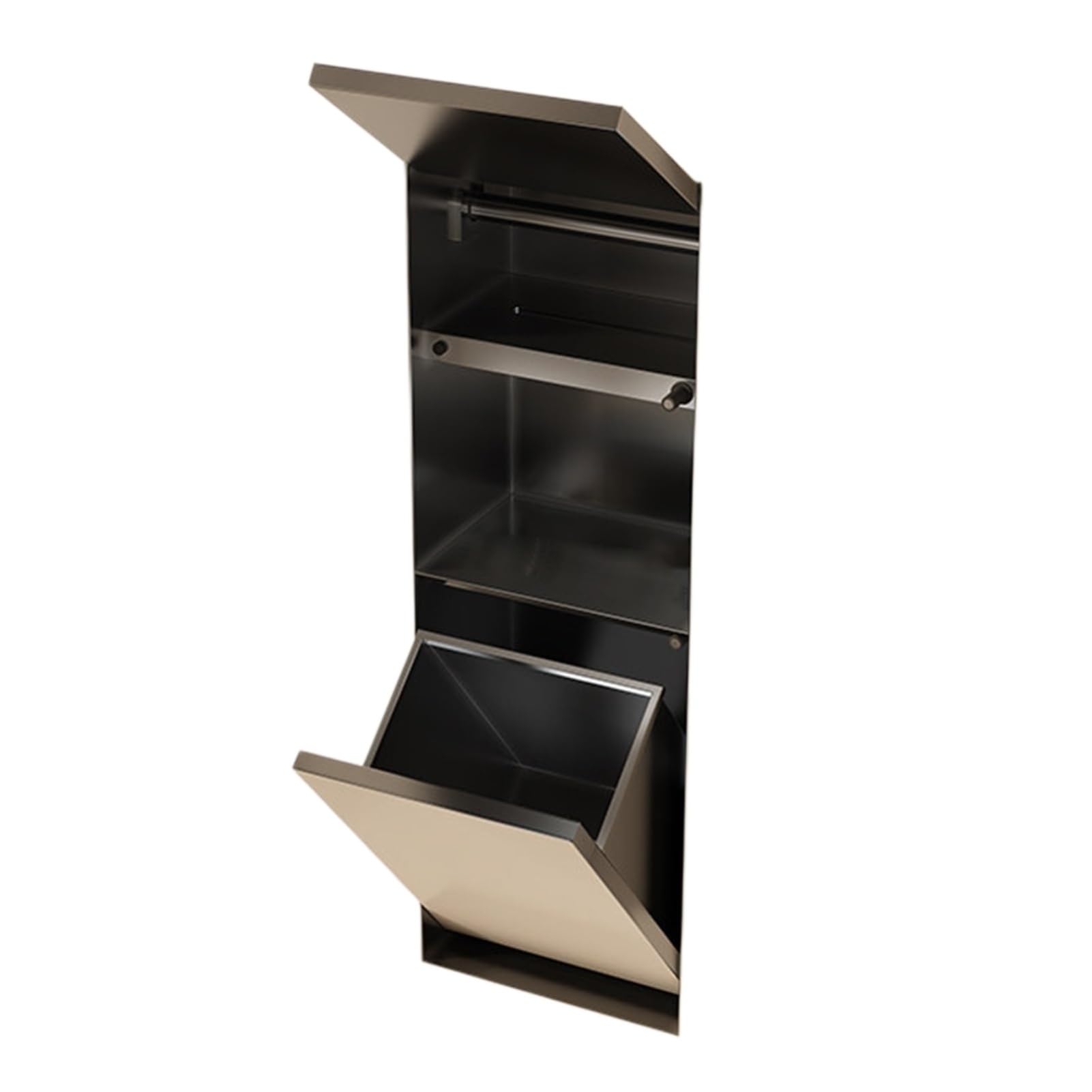 Recessed Toilet Paper Holder with Shelf and Storage, Push to Open Shower Niche Trash Can Hidden Embedded Wall Niche Tissue Roll Holder