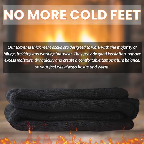 HiFEN® 3 Pairs Multipack Mens Extra Thick Warm Thermal Socks Black Heated Boot Socks - Image 2