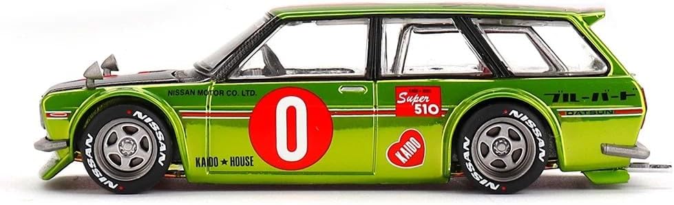 Diecast Model Car Compatible with Kaido House x Mini GT 1:64 Datsun KAIDO 510 Wagon OG Flo Chrome Yellow Limited Edition KHMG164