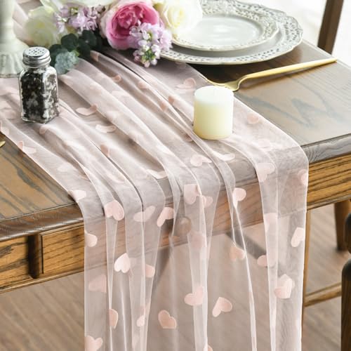 Artoid Mode Runner da tavola in garza con cuore rosa, 70 x 300 cm, decorazione da tavolo per interni, vacanze, in, decorazione per feste di compleanno