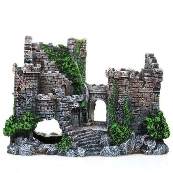 Wyvix 2 szt. Jaskinie i kryjówki akwariowe, realistyczny zamek w kształcie skał akwarium, jaskinia dla ryb obojętnych kryjówka krewetek małych średnich narożnych dekoracji