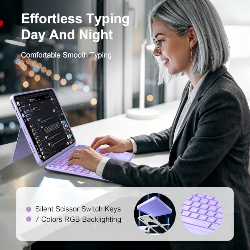 Image of WIWU iPad Keyboard Case Air 11 inch 2026 /2025 /2024 Air 5 /4th Slim Purple | Magnetic Separately Case with Keyboard Portrait Mode Adjustable Stand Backlit Key Trackpad Pro 11 inch4 /3 /2 /1 Air5 /4th