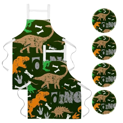 Tablier de cuisine pour pâtisserie et restaurant lot de 2 tabliers dinosaure multicolore