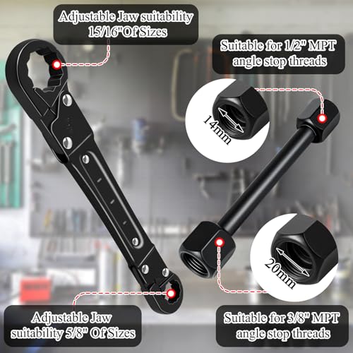 Ponpon Angle Stop Wrench Kit, Plumbing Tools, Angle-on Plumber Wrench for Quick And Hassle-Free Angle Stop And Supply Nut Installations(Black-A) - Image 4