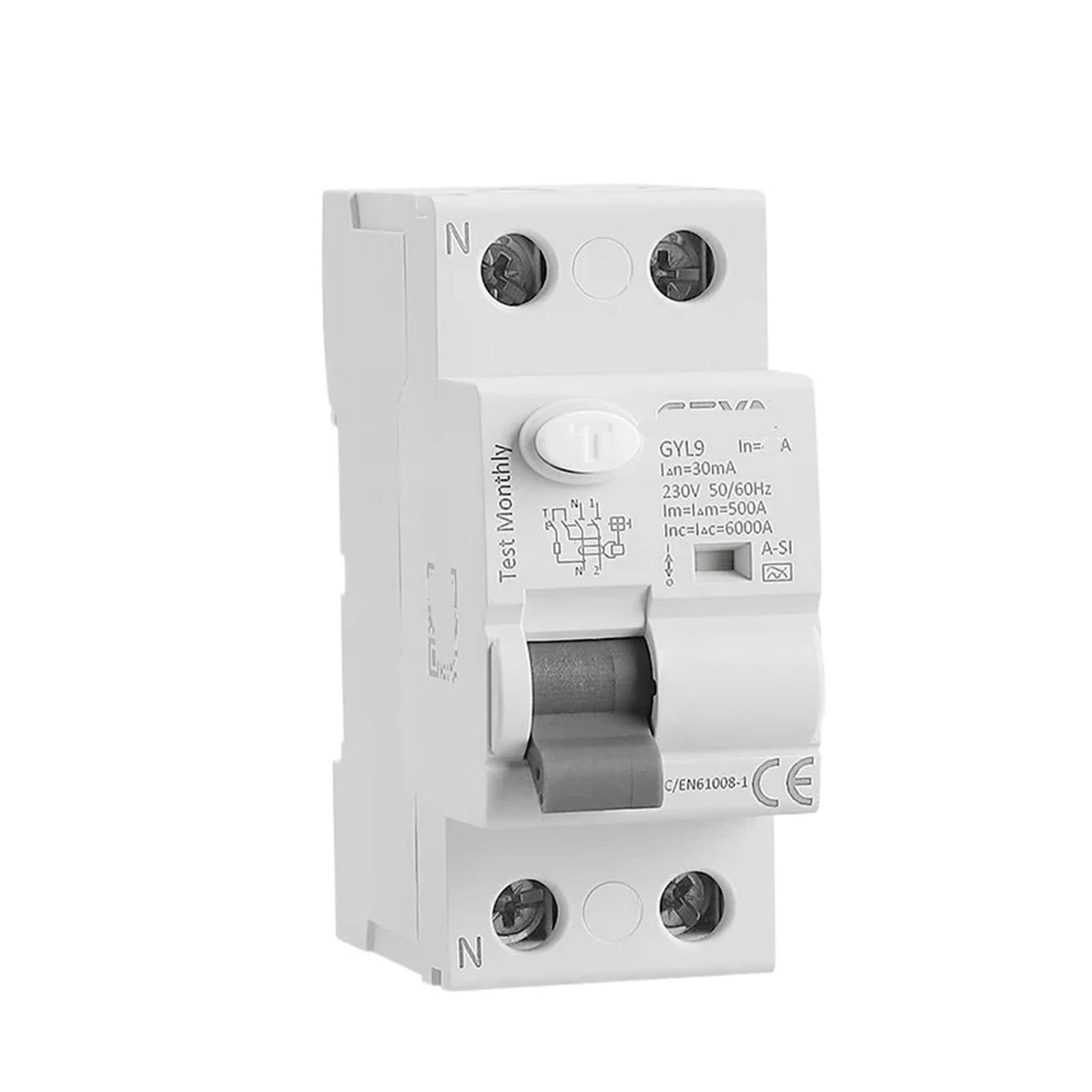 Disjoncteur Type A-SI GYL9 2P 63A 30mA pour la protection résidentielle