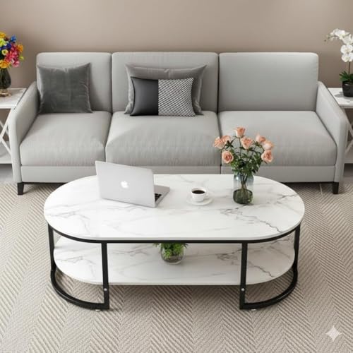 Image of Modern Large Coffee Table Center Table, Beautiful Sofa Table Simple Design - 2 Tier Nesting Coffee Table Living Room Table for Home,& Office (Black White)