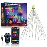 Super RGB Smart Christmas Tree Lights 6FT 400LED, DIY Color Changing Waterfall Xmas Tree Lights with Ring & Top-Star, Remote & APP Control, RGB-IC Dynamic String Light, Music Sync for Indoor Decor