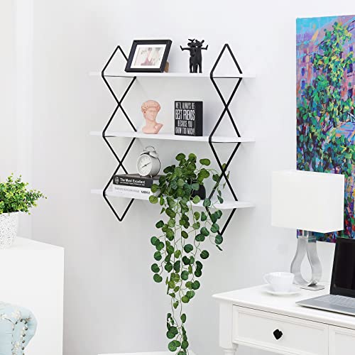Jollymer 3 Tier White Wall Shelf, Bathroom Shelves Wall Mounted, 23.5 Inch Hanging Shelf Storage Display Shelves For Living Room Bedroom Kitchen Office #TOP5