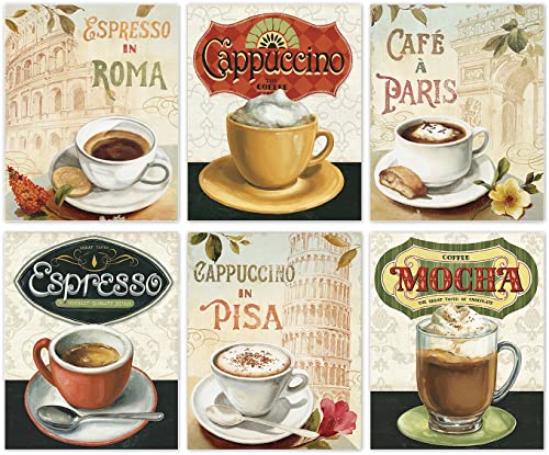 Coffee Wall Art Kitchen Decor, Vintage Coffee Canvas Posters Dining Room Decoration, Mocha Cappuccino Art Painting For Restaurant Office Man Cave Cafe Bar Wall Decor, Set Of 6 - (8"X10" Unframed) #TOP8