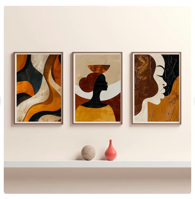 Impression orange et noir haut de gamme : triptyque géométrique abstrait moderne