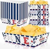 Rookie of The Year 1st Birthday Decorations - 50 Pack Baseball Party Supplies Set With Disposable Boats, Paper Food Serving Tray for Baseball Themed First Birthday Party