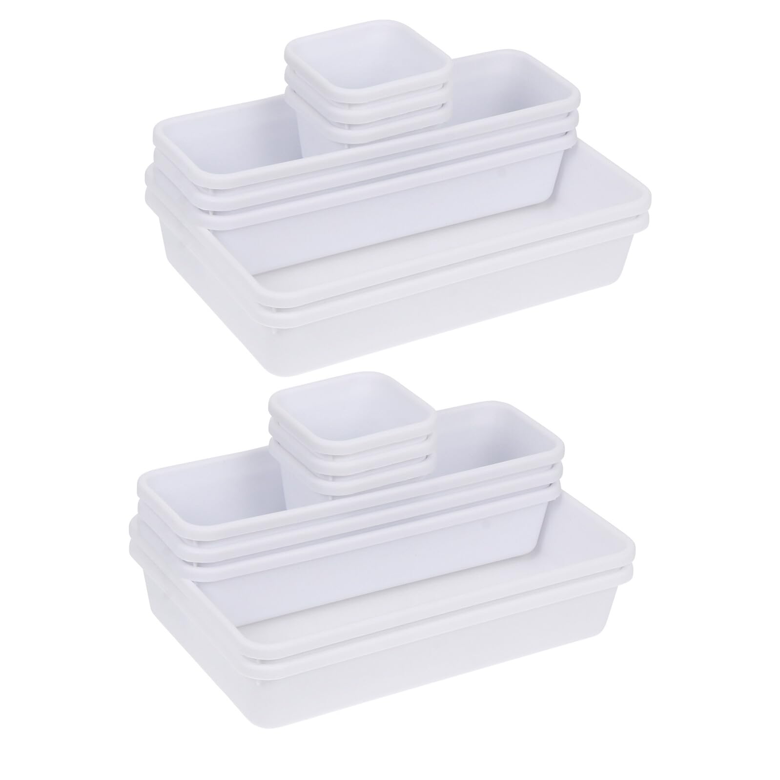 BESPORTBLE Organizer per Trucco e Scrivania in Plastica Bianca, Set 16 Pezzi Impilabile Divisori Regolabili, Custodia Portaoggetti Modulare per Bagno e Camera da Letto