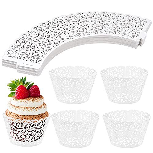 Chstarina 50 Pièces Cupcake Wrappers en Papier, Caissettes à Cupcakes en Dentelle, Cupcake Toppers Décoration de Cupcakes, Muffins, Gâteaux pour Mariage,...
