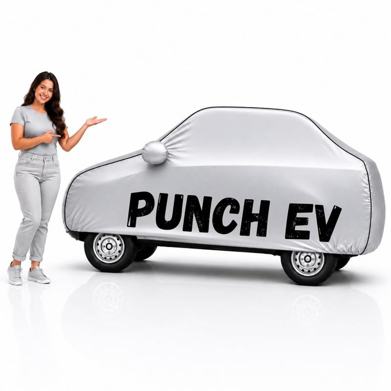 Image of Long-Life 100% Waterproof Punch EV Car Body Cover for Dust & Rain, Compatible with All Models of Punch EV Car Cover, Comes with Bird Droppings, Scratch, UV and Paint Protection - Silver