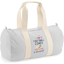 Football Coach Gift, I Am a Football Coach What's Your Superpower?, Best Coach Gift, Barrel Bag, Holdall Zip Sports Duffle Bag. Light Grey