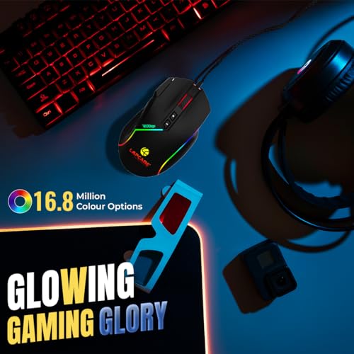 Image of LAPCARE Champ LGM-108 Gaming Mouse, 8 Buttons, 6 Customizable DPI Levels Upto 7200 DPI, 7 Circular & Breathing LED Light, Wired Mouse (Black)
