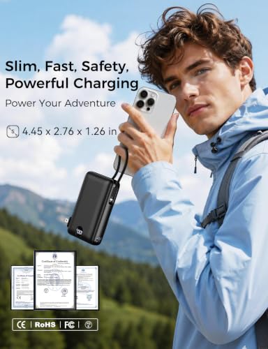 Image of Portable Charger Power Bank 50000mAh Massive Capacity, Built-in Wall Plug USB-C & iOS Cables, 22.5W Fast Charging Battery Pack with LED Display, Travel Essential for Camping, iPhone, Samsung Black