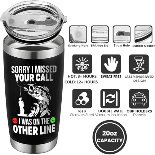 Affordali Fathers Day Fishing Gifts - Sorry I Missed Your Call I Was On The Other Line Fish Tumbler - Fish Cup for Men, Dad, Father - Christmas Birthday Fisherman Gifts - Fisherman Retirement Gift