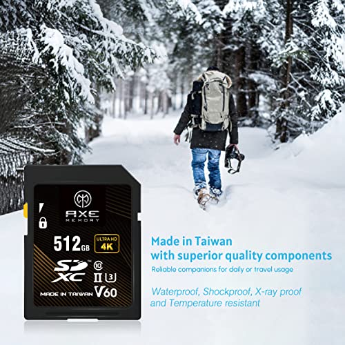 AXE SDカード V60 UHS-II 512GB 転送速度245MB/s 4K UHD動画対応 PROFESSIONAL GRADE SDXC カメラ PRO メモリーカード【アクスメモリ Amazon.co.jp限定】