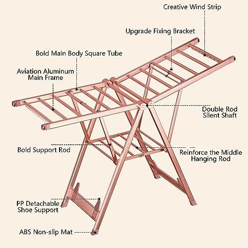 Indoor Outdoor Clothes Drying Rack Foldable Clothes Rack.Clothes Drying Rack, Heavy Duty Stainless Steel Collapsible Clothes Airer for Indoor/Outdoor Use, Ideal for Towels and Linens，（Pink，1