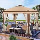 UDPATIO Pop Up Pavillon 3x3 für Garten mit Metall Verstärkt Faltbar, Pergola Wasserdicht Stabil und Sonnenschutz, Faltpavillon mit Sandsäcke Beige/Braun