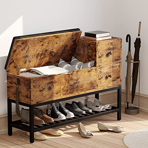 Ironck Entryway Bench, Shoe Storage Bench With Flip Top Box And 2 Drawers, Shoe Rack With Removable Seat Cushion And Shoehorn For Entryway/Hallway(39.4In, Vintage Brown) #TOP5