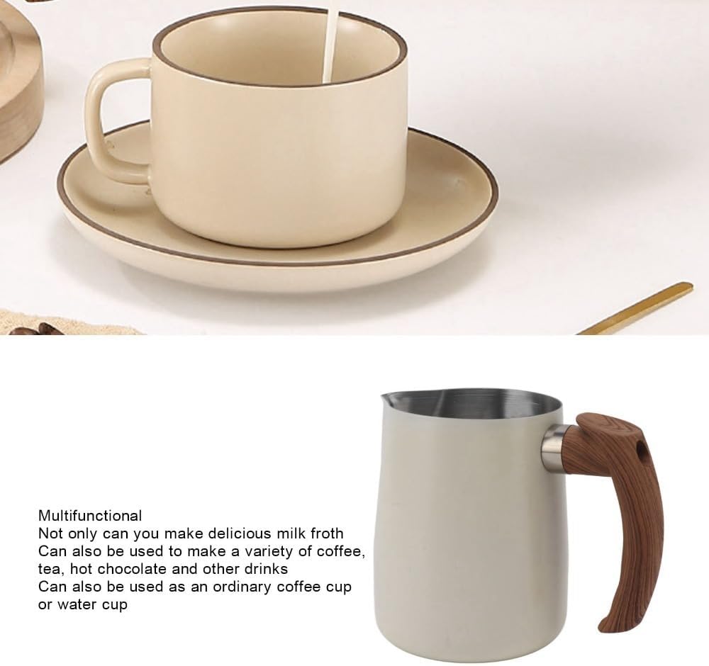 Stainless Steel Milk Frothing Cup With Inner Scale Pointed Dripless Spout Design Coffee Steaming Pitcher Preparation Accessories(White)