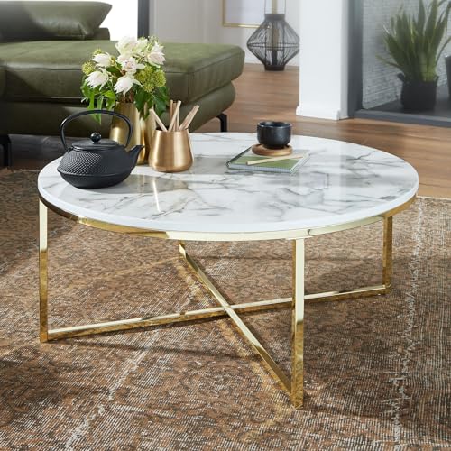 Table basse effet marbre blanc/or 80cm FineBuy